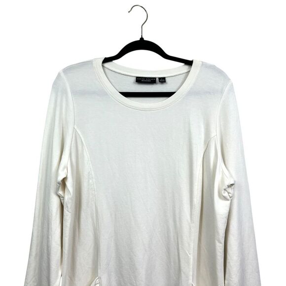 Susan Graver Weekend Womens‎ Sweater Round Neck Pockets Long Sleeve Cream Sz L - Picture 2 of 6